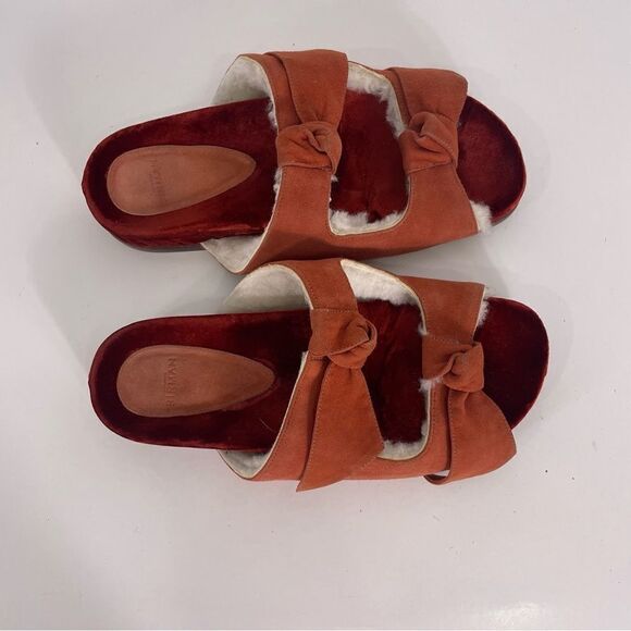 Alexandre Birman Red Clarita Suede Fur Lined Slide Sandals - Picture 1 of 9